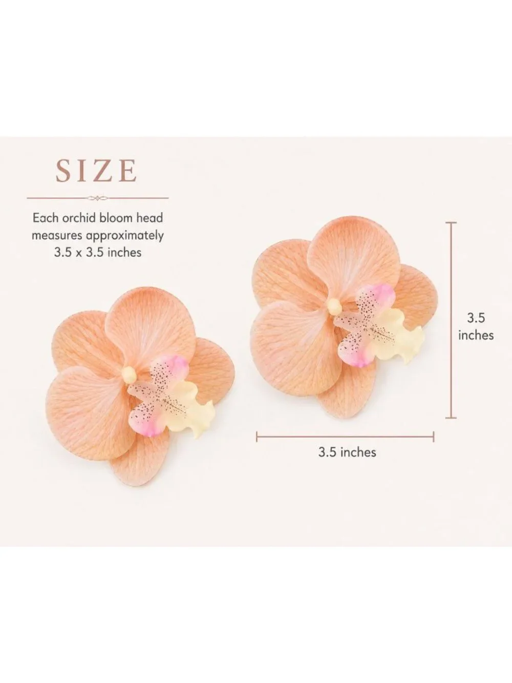 Peach Champagne Real Touch Orchid Heads Set of 2, 3.5 Inch Phalaenopsis Blooms f